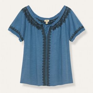 Blue Embroidered Women's Top